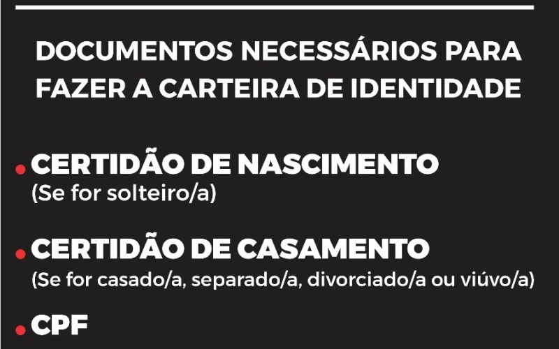 Documentos para Emissão da Carteira de Identidade Nacional.